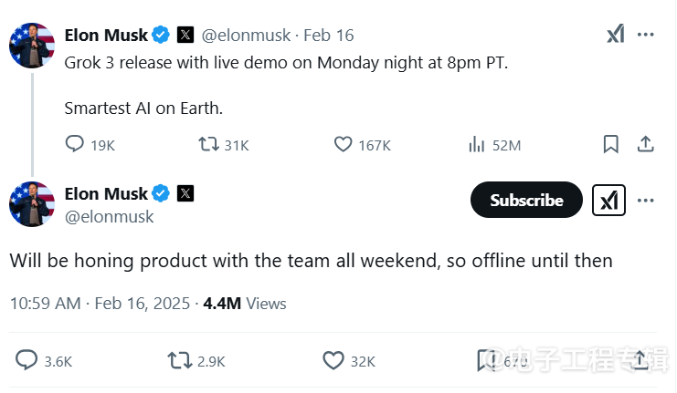 马斯克喊话“地球最智能AI”Grok 3即将发布，xAI正寻百亿融资(图1)