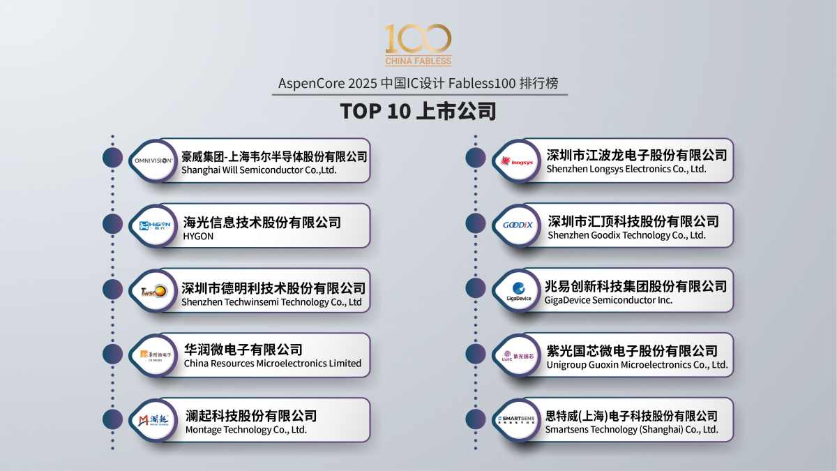 2025 China Fabless100：3+10类TOP10排行榜(图2)